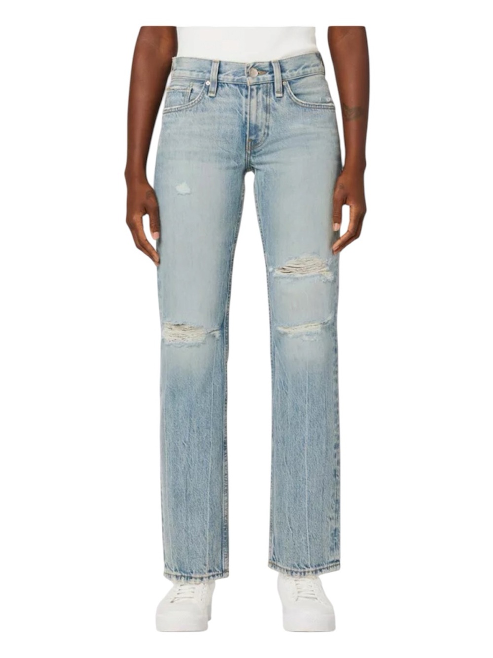 Hudson Jocelyn Low Rise Straight-Leg Loose Fit Jeans Size 27 Distressed LT Wash
